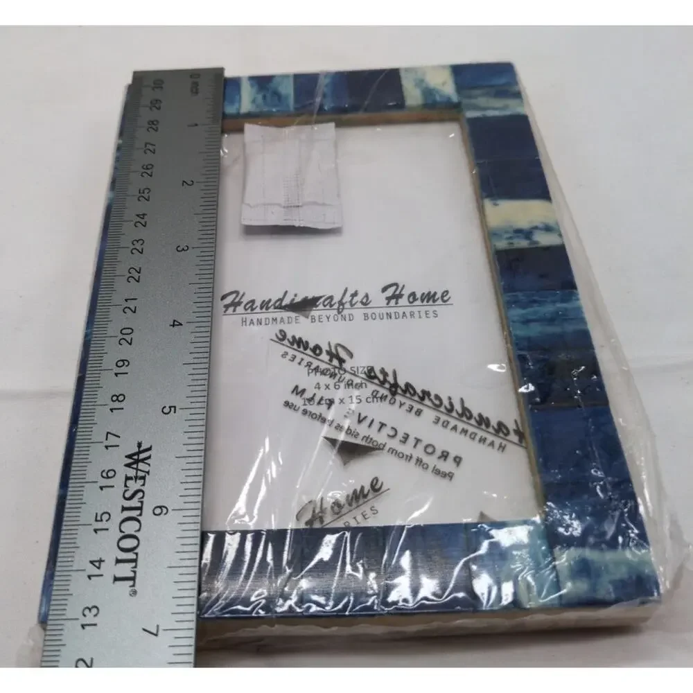 New Set of 2  Handicrafts Home Blue Resin Inlay 4x6 Picture Photo Frames Decor